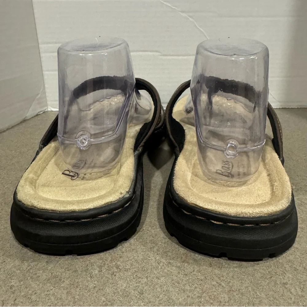 Bass Men’s Cove Brown Black Leather Boho Flip Flops Size 10